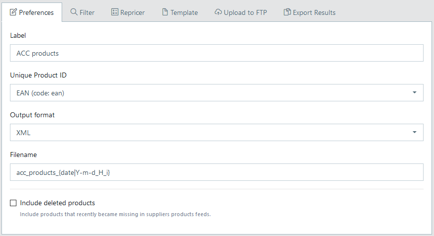 Export profile settings