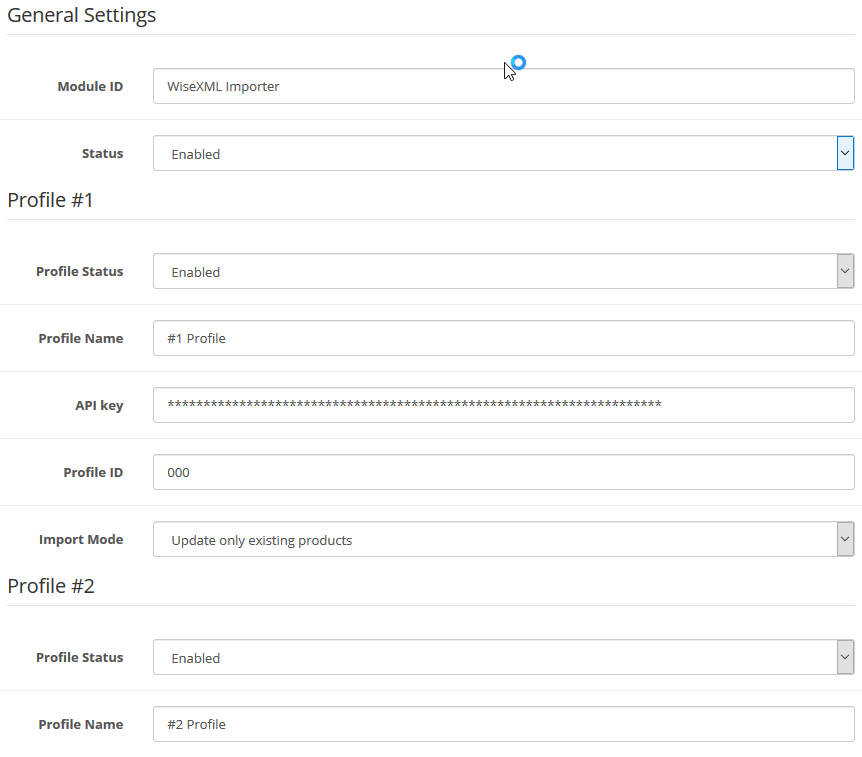 OpenCart import settings